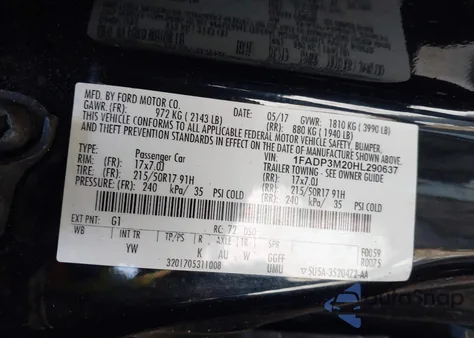 2017 Ford Focus Sel из США, поврежденный, VIN 1FADP3M20HL290637